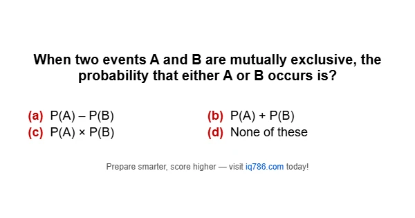 When two events A and B are mutually exclusive, the probability that either A or B occurs is?