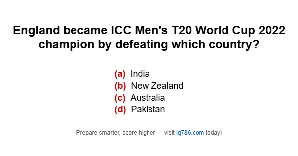 England became ICC Men's T20 World Cup 2022 champion by defeating which country?