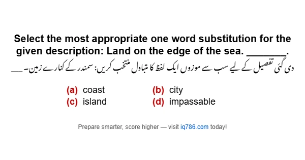 Select the most appropriate one word substitution for the given description: Land on the edge of the sea. _______.