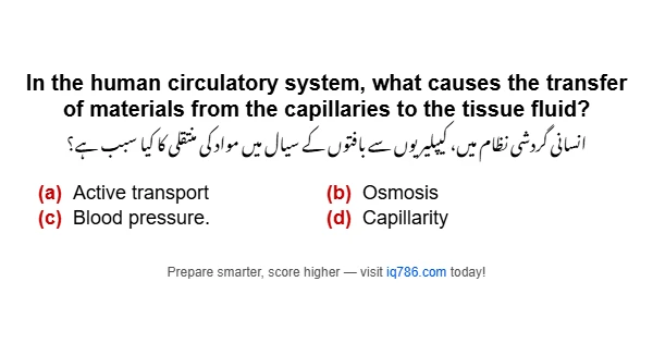 In the human circulatory system, what causes the transfer of materials from the capillaries to the tissue fluid?