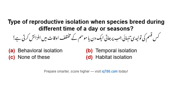 Type of reproductive isolation when species breed during different time of a day or seasons?
