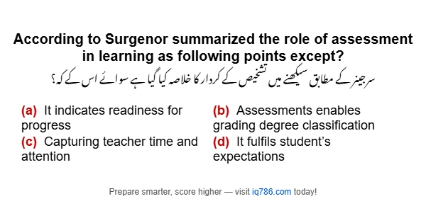 According to Surgenor summarized the role of assessment in learning as following points except?
