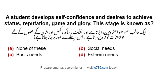 A student develops self-confidence and desires to achieve status, reputation, game and glory. This stage is known as?