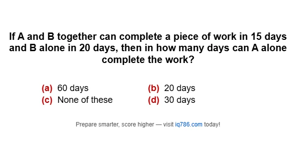 If A and B together can complete a piece of work in 15 days and B alone in 20 days, then in how many days can A alone complete the work?